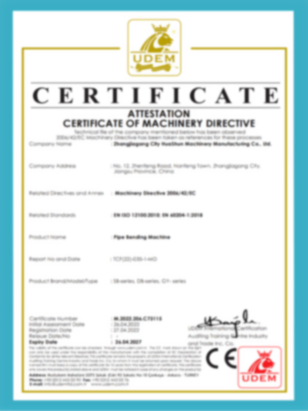 Certificate Of Machinery Directive