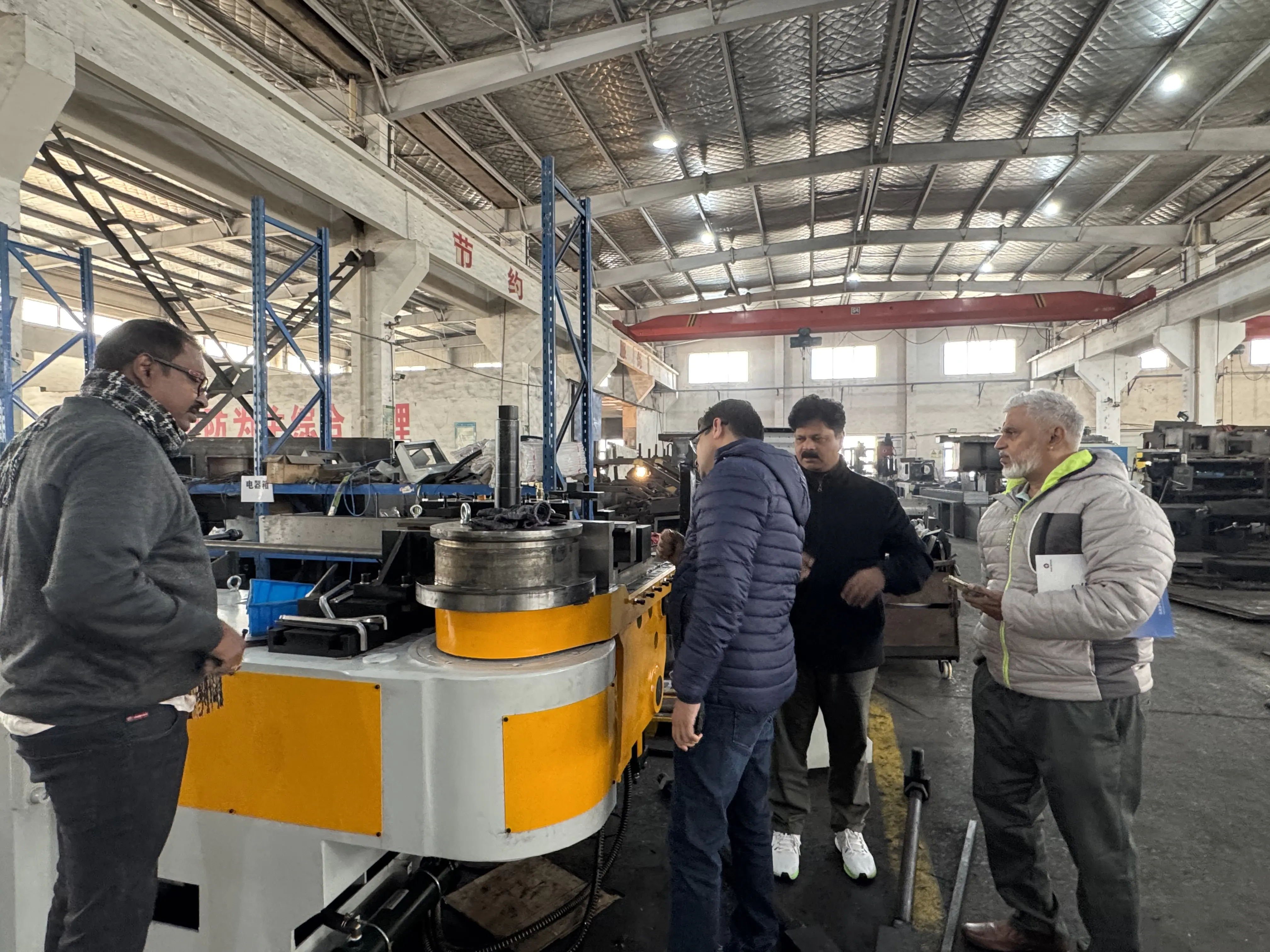 Indian Construction Industry Clients Visit Zhangjiagang HuaShun Machinery to Inspect Pipe Bending and Rounding Machines